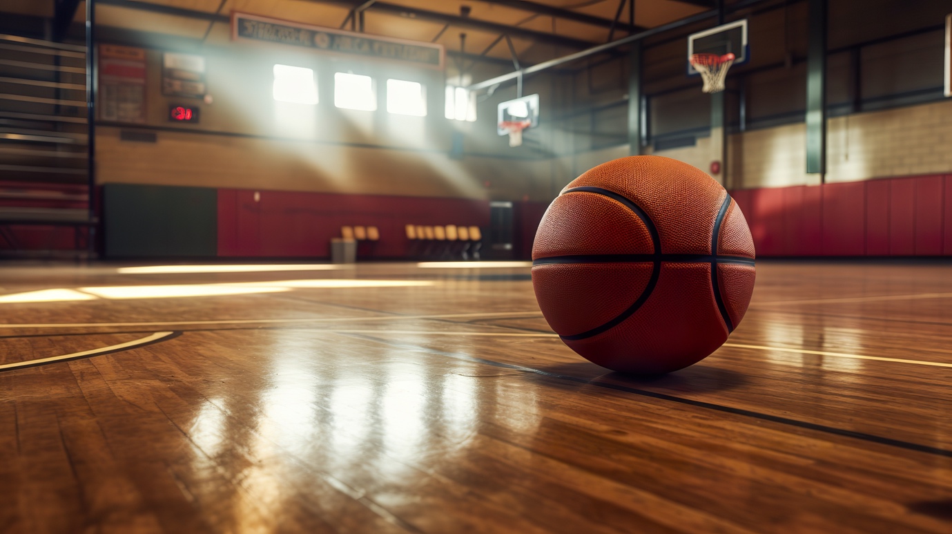 A basketball on a wooden floor
            AI-generated content may be incorrect.